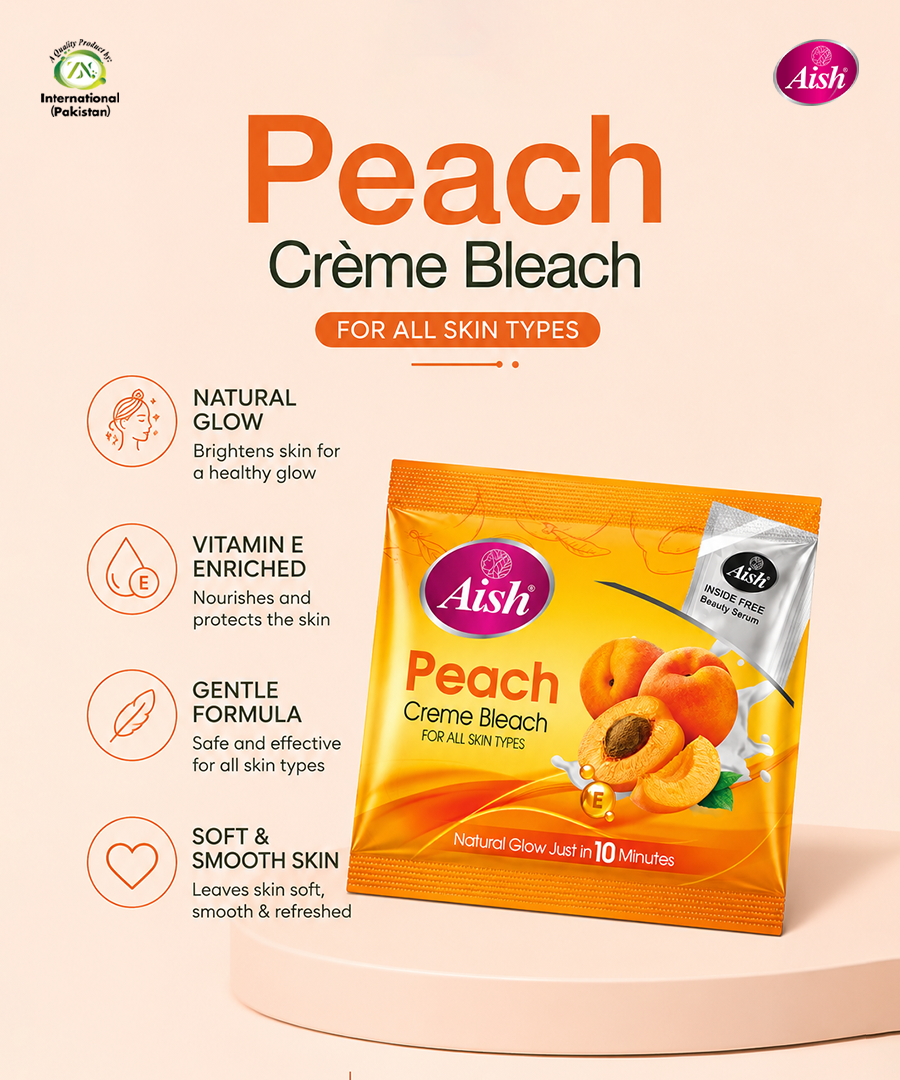 AISH PEACH BLEACH CREAM SACHET - FOR SOFT & GLOWING SKIN 33GM